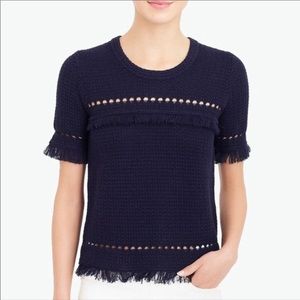 J. Crew Navy Blue Fringed Top. Size Small
